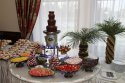Słodki stół - fontanna czekoladowa i palmy owocowe